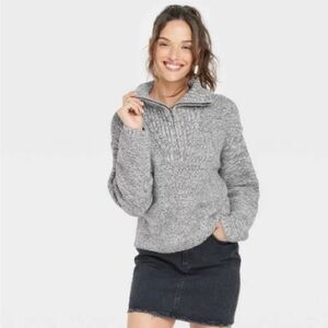 Universal Thread Women's Mock Turtleneck Quarter Zip Pullover Sweater - Gray